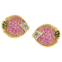 Jean Vitau Pendientes de oro amarillo de 18 quilates con piedras preciosas ¡Preciosos!