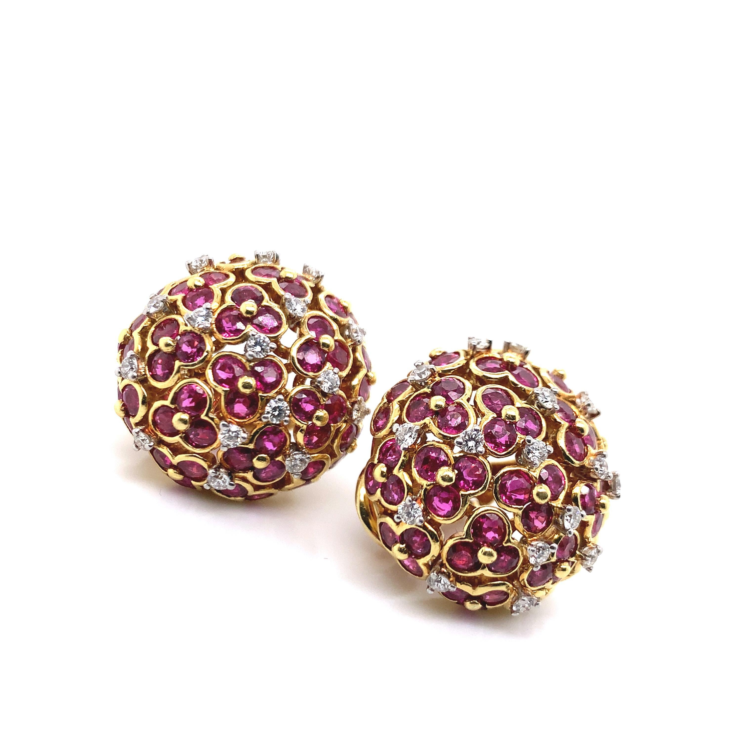 Jean Vitau 18k Yellow Gold Ruby & Diamond Earrings For Sale 1
