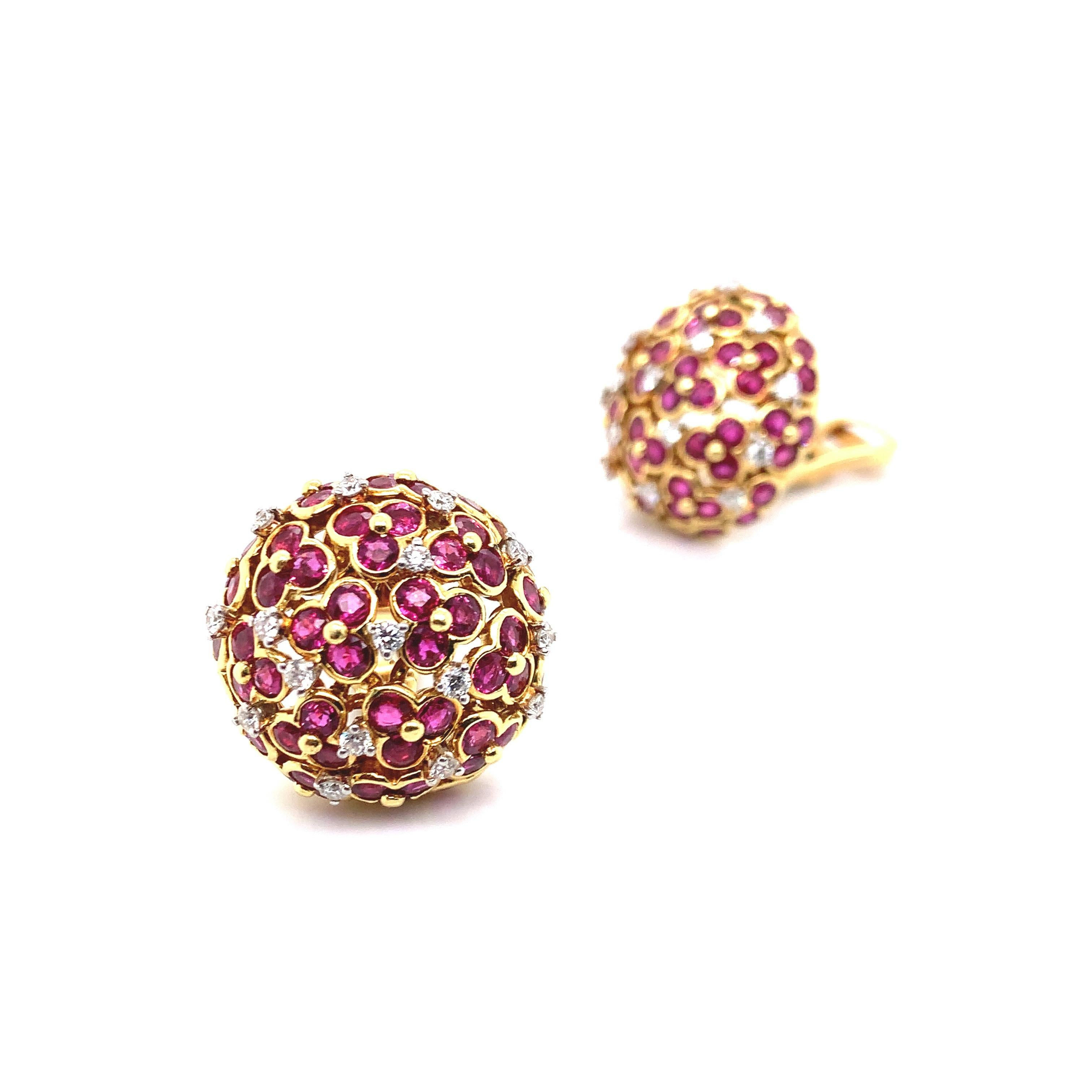 Jean Vitau 18k Yellow Gold Ruby & Diamond Earrings For Sale 3