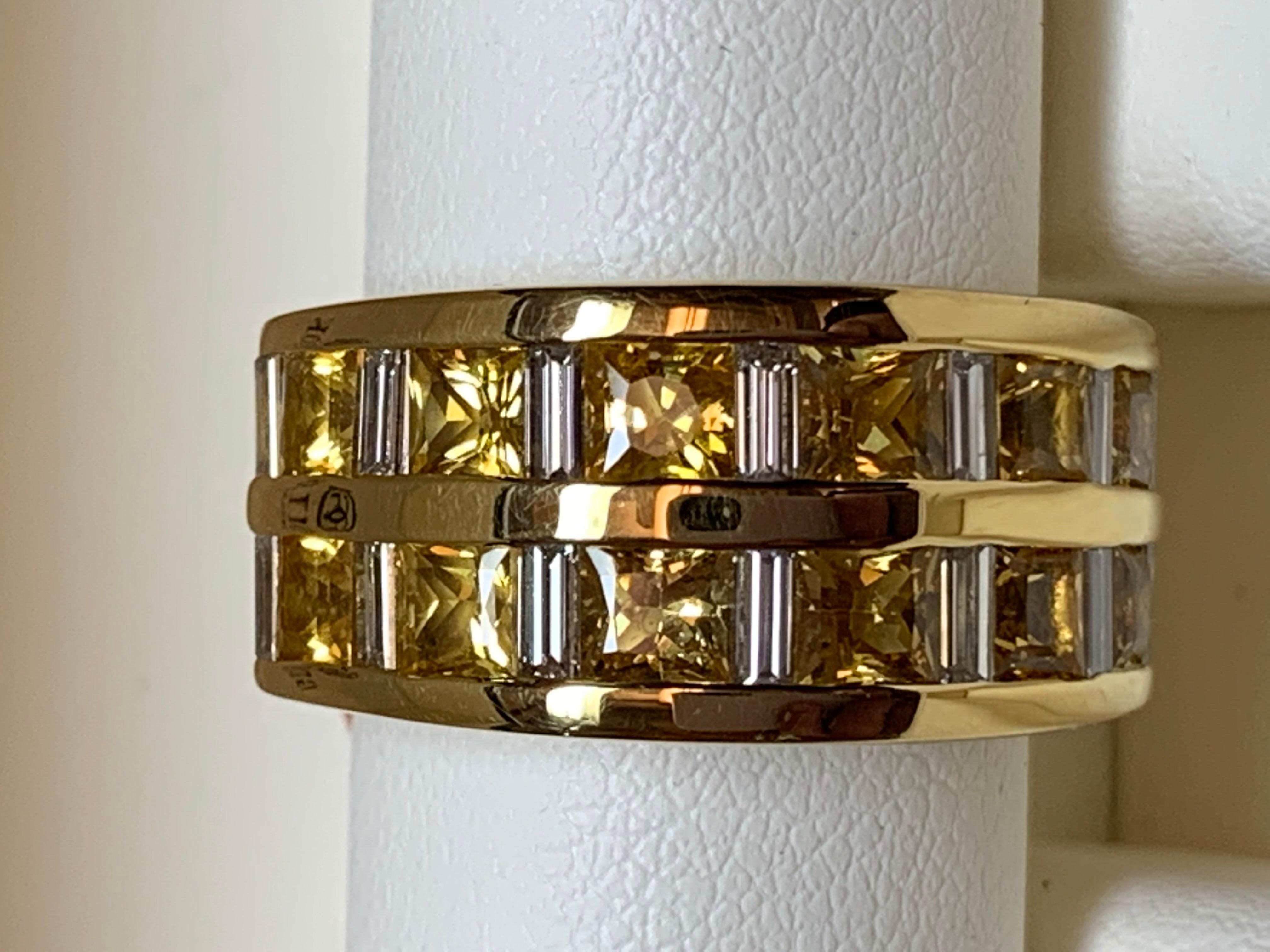 Modern Jean Vitau 18 Karat Yellow Gold, Yellow Sapphire and Diamond Ring For Sale