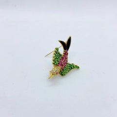 Broche Pájaro Jean Vitau de oro amarillo de 18 quilates con diamantes y piedras preciosas de 0,19 quilates