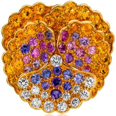 Broche Pansy en or jaune 18 carats, diamants et saphirs colorés Jean Vitau