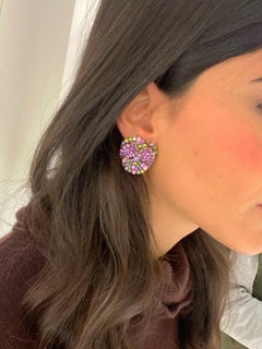 Jean Vitau 18 Karat Yellow Gold Pansy Earrings with 13 Carat of Sapphires