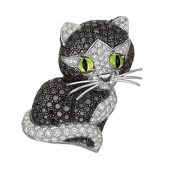 Jean Vitau Black Diamond and White Diamond Cat Brooch