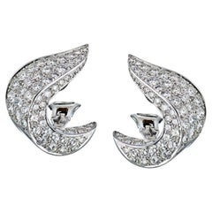 Retro Platinum Jean Vitau 9.50cttw Diamond Clip-On Earrings Circa 1970's