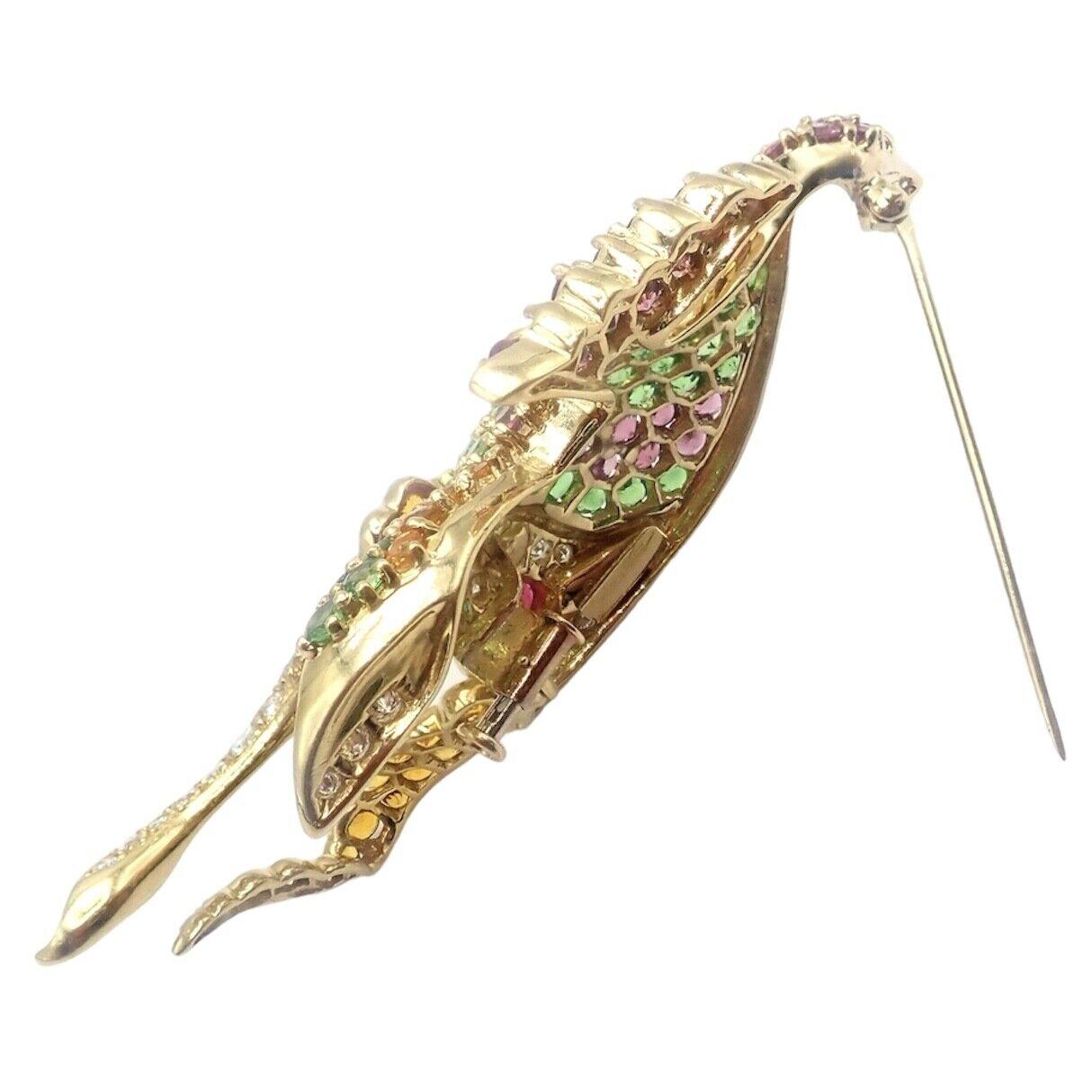 Jean Vitau Diamond Color Stone Large Angel Fish Yellow Gold Brooch In Excellent Condition For Sale In Holland, PA