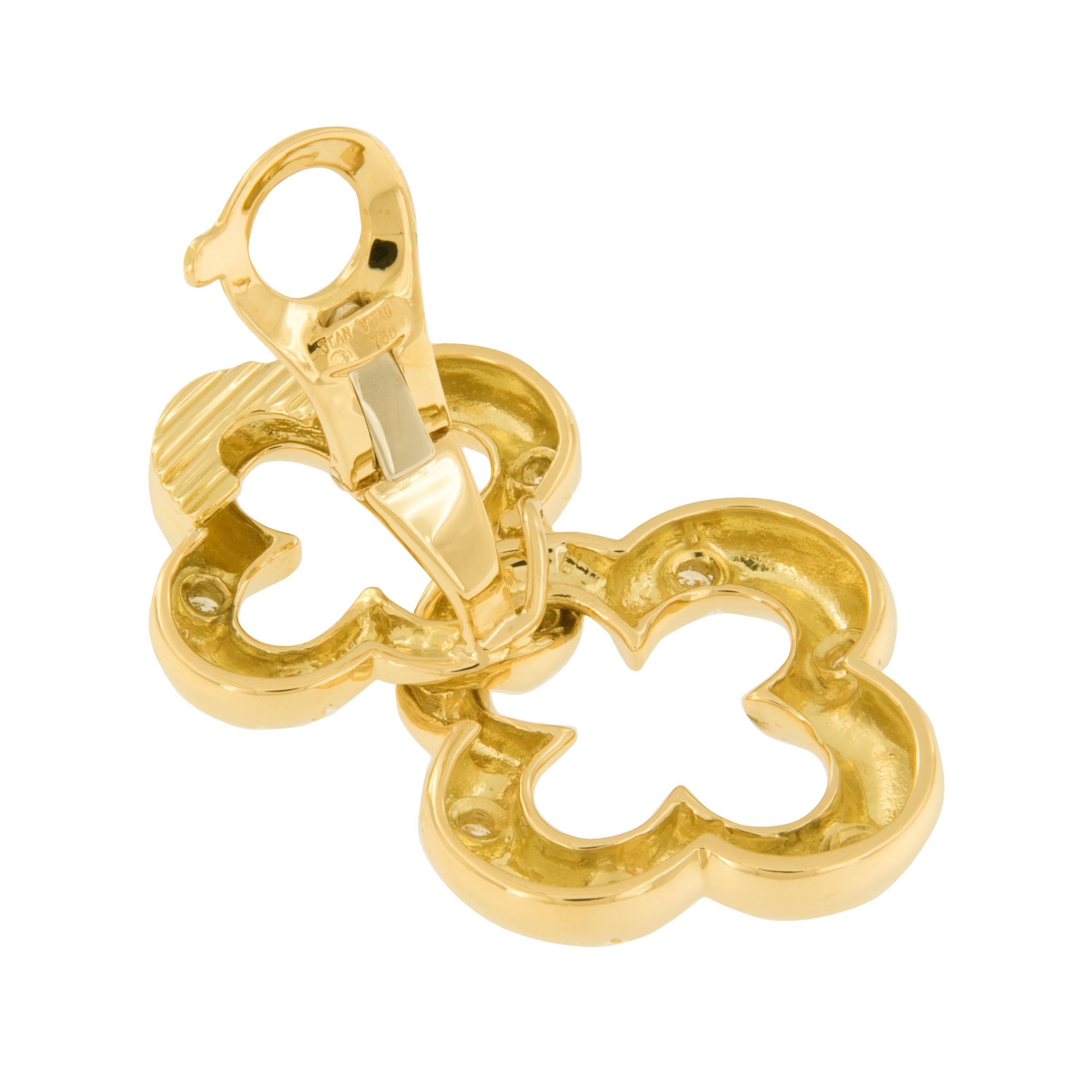 Jean Vitau Diamond Gold Double Clover Earrings In New Condition In Troy, MI