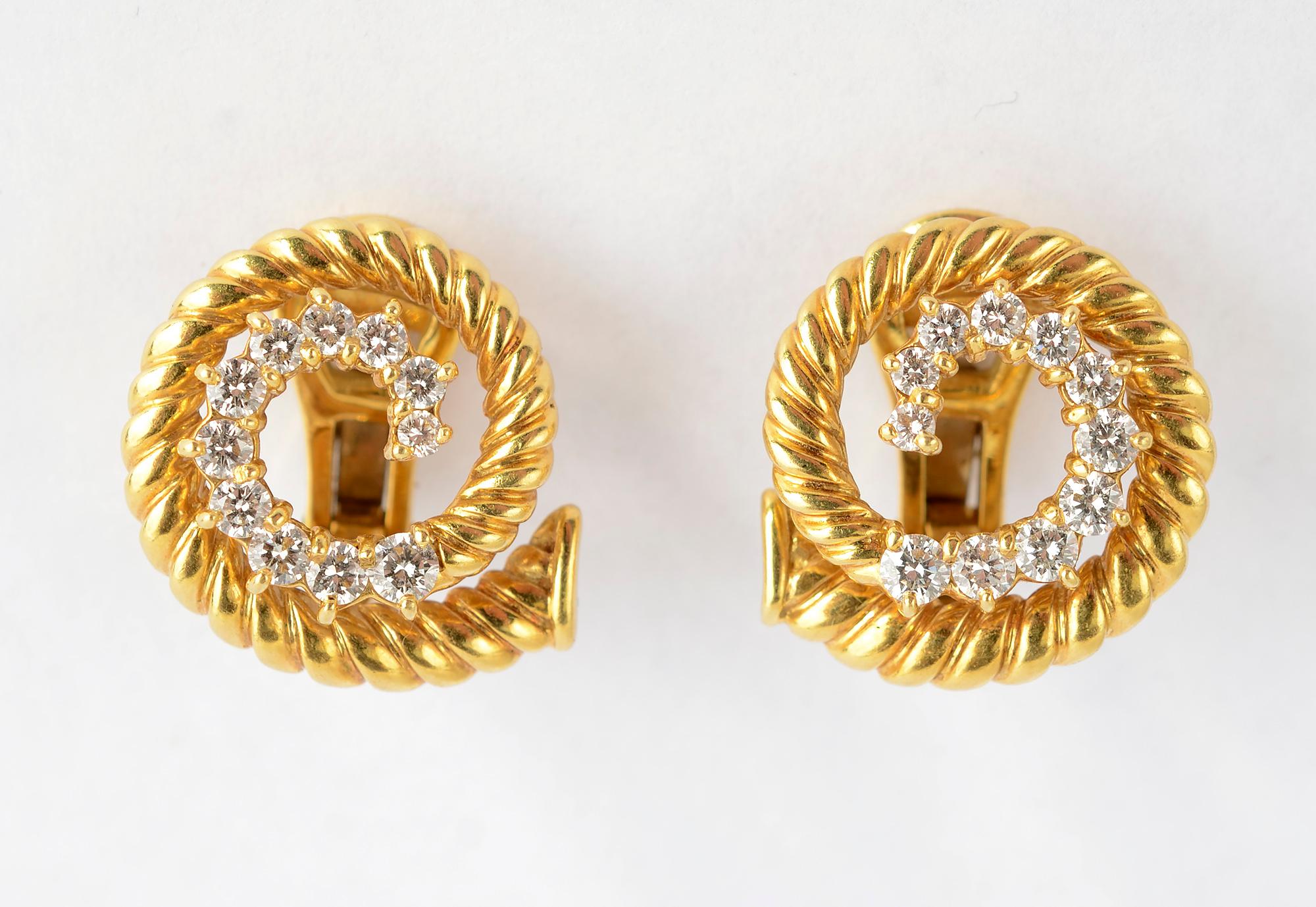Modern Jean Vitau Gold and Diamond Coil Earrings
