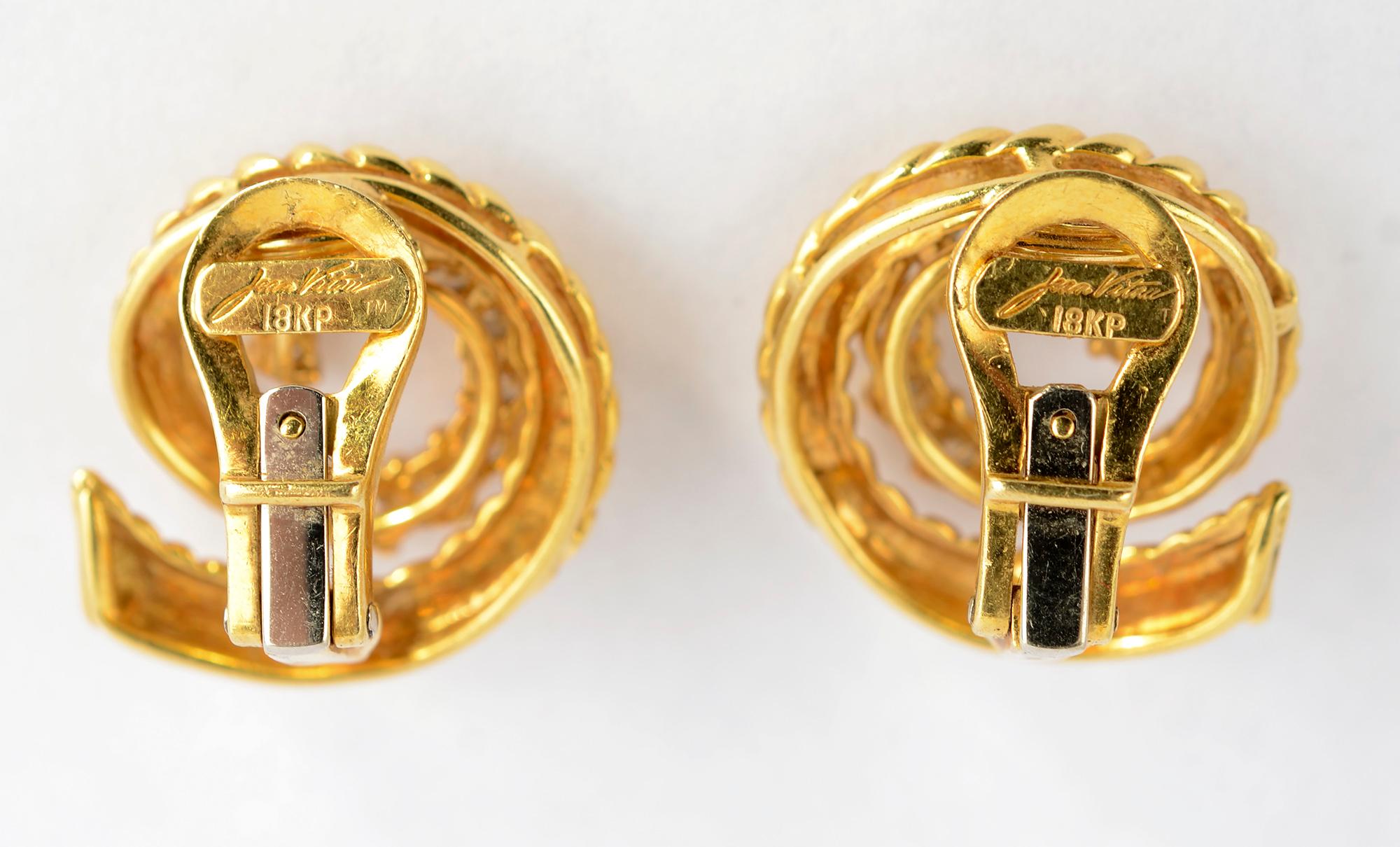 De las mujeres Pendientes en espiral de oro y diamantes Jean Vitau en venta