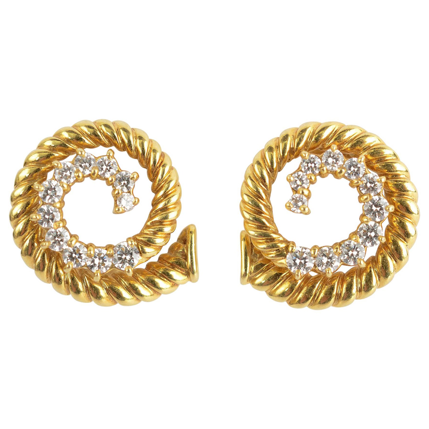 Jean Vitau Gold and Diamond Coil Earrings For Sale