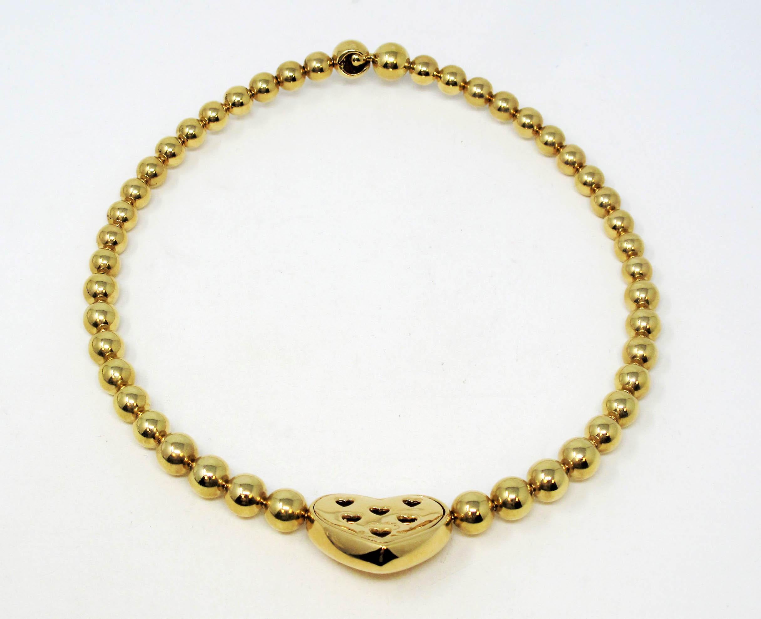 Jean Vitau Graduated Ball Choker Necklace with Fixed Diamond Heart Yellow Gold 2