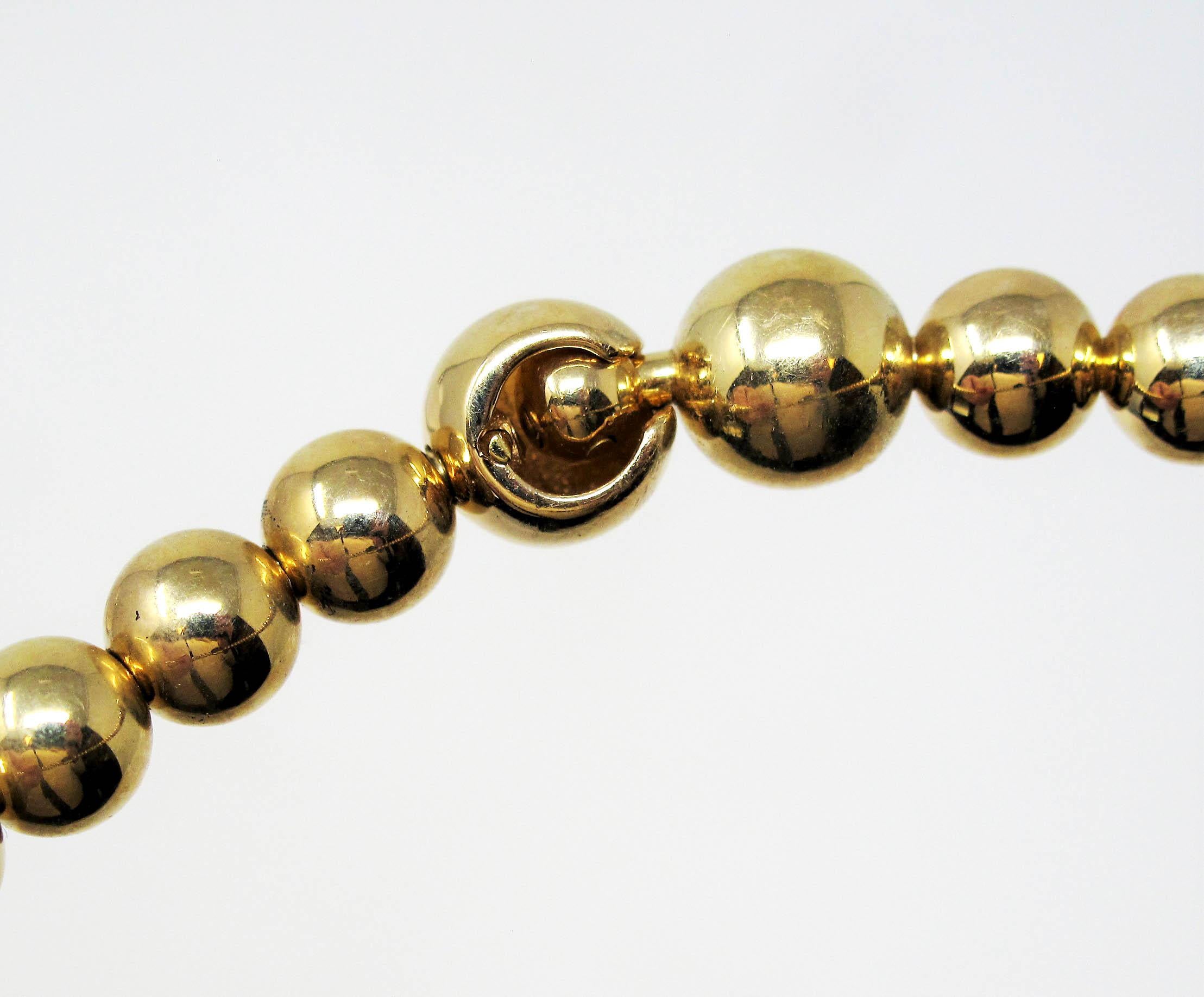 Jean Vitau Graduated Ball Choker Necklace with Fixed Diamond Heart Yellow Gold 4