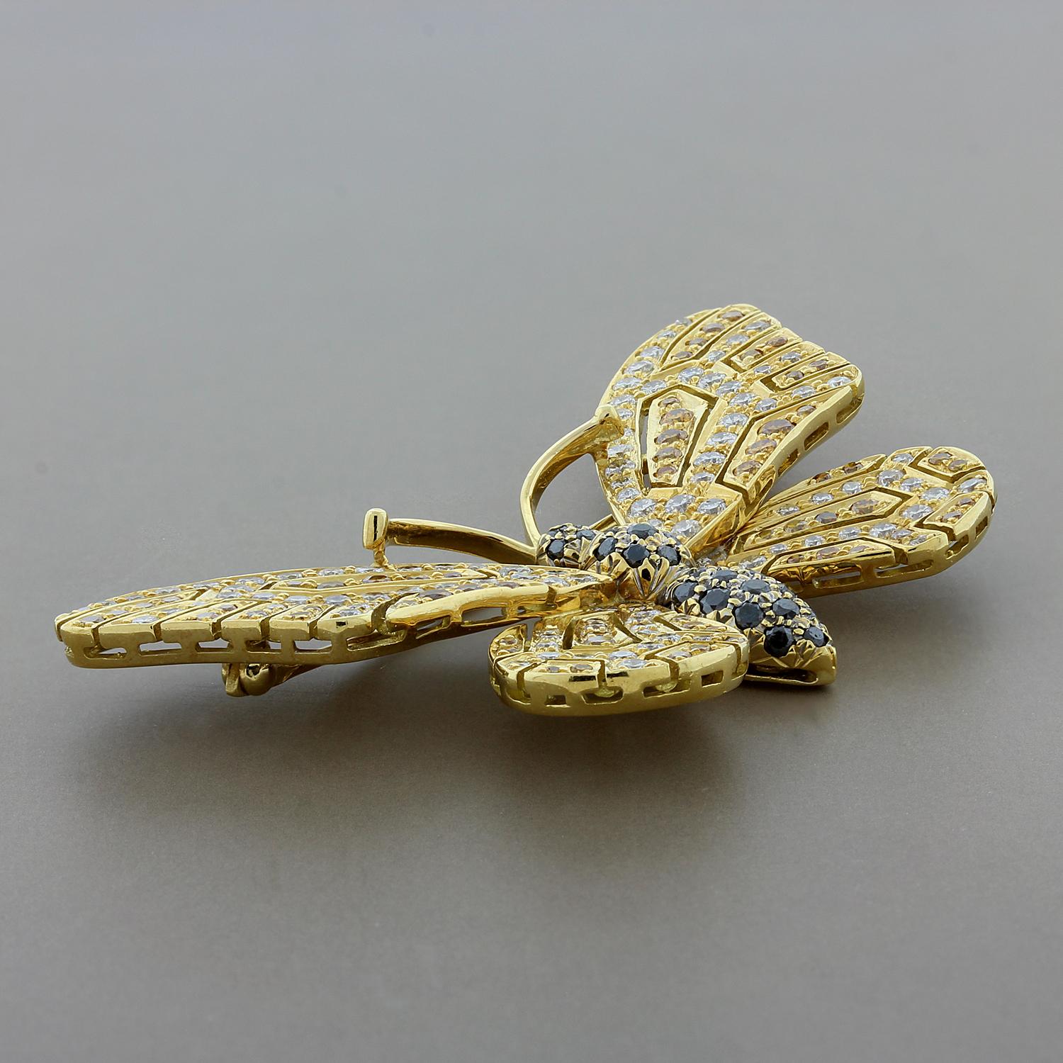 Jean Vitau Multi-Color Diamond Gold Butterfly Brooch In Excellent Condition In Beverly Hills, CA