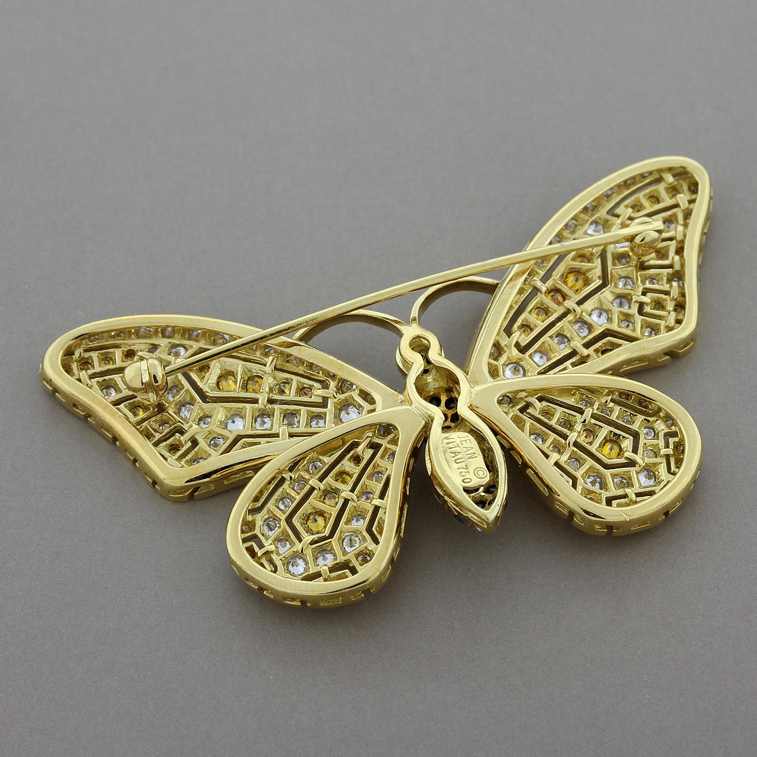 Women's or Men's Jean Vitau Multi-Color Diamond Gold Butterfly Brooch