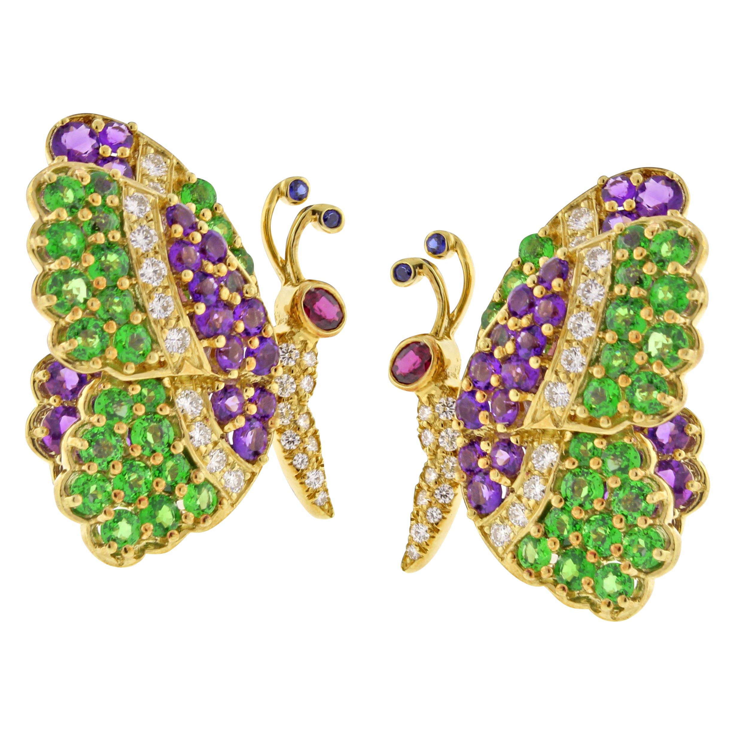 Jean Vitau Multi Gem Butterfly Earrings