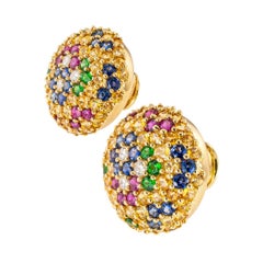 Jean Vitau Multicolored Gemstone Diamond Yellow Gold Clip-On Earrings