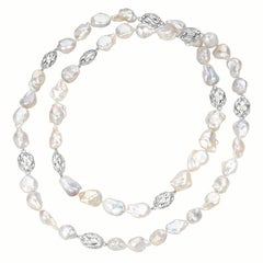 Jean Vitau Opera Length Baroque Pearl Neck with 18 Karat White Gold Motifs