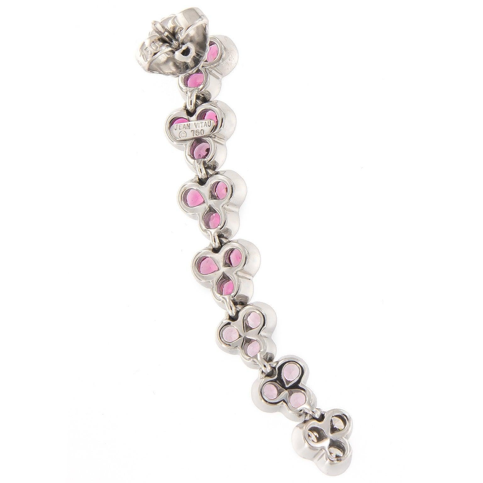 Jean Vitau Pink Sapphire Diamond 18 Karat White Gold Wisteria Earrings In New Condition For Sale In Troy, MI