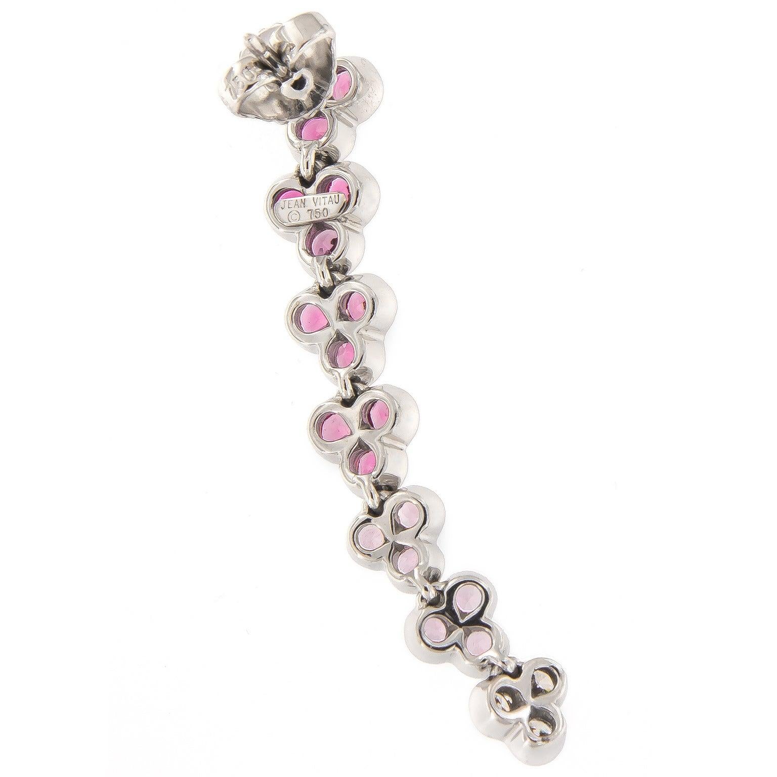 Jean Vitau Pendientes Wisteria Zafiro Rosa Diamante Oro Blanco 18 Kilates en Nuevo estado para la venta en Troy, MI