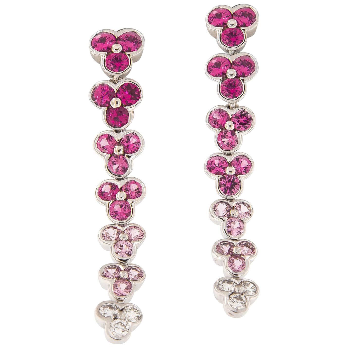 Jean Vitau Pink Sapphire Diamond 18 Karat White Gold Wisteria Earrings For Sale