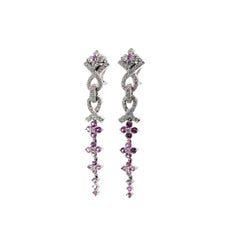 Jean Vitau Pink Sapphire Diamond 18k White Gold Long Drop Clip Earrings