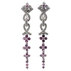 Jean Vitau Pink Sapphire Diamond 18k White Gold Long Drop Clip Earrings