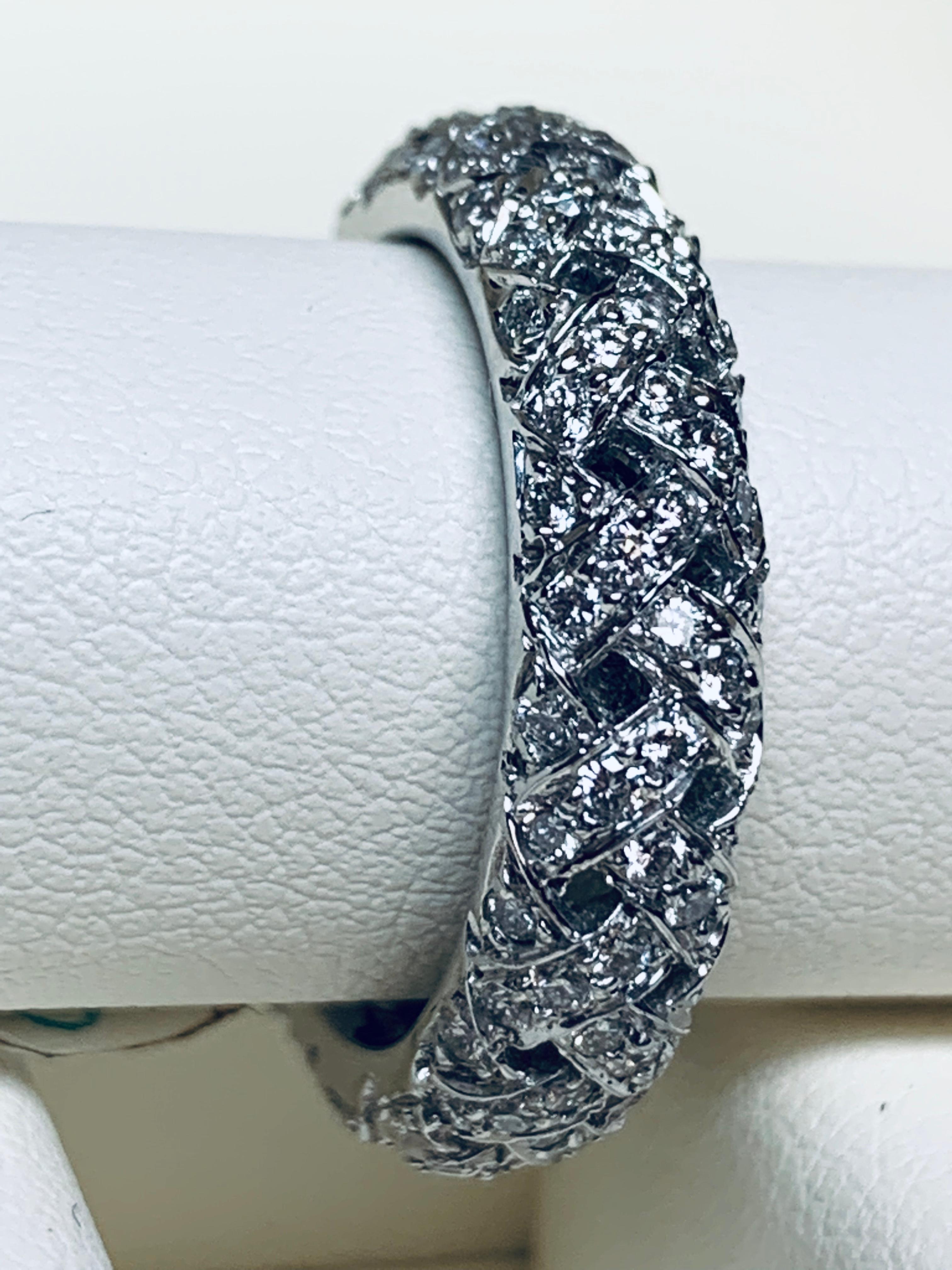 Jean Vitau Platinum All Around Diamond Braided Ring In New Condition For Sale In New York, NY