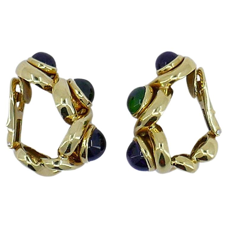 Jean Vitau Vintage 18k Gold Set Necklace and Earrings Gemstones Estate Jewelry For Sale 6