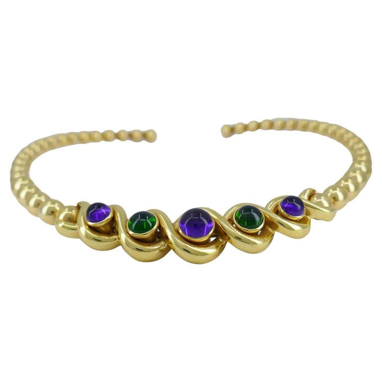 Women's Jean Vitau Vintage 18k Gold Set Necklace and Earrings Gemstones Estate Jewelry For Sale
