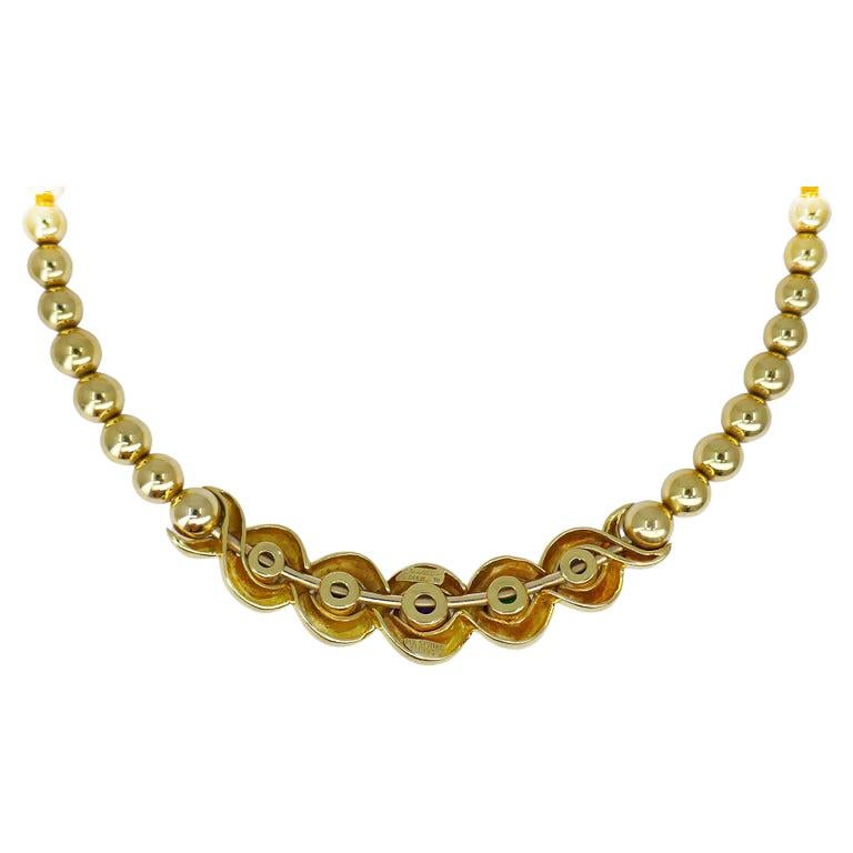 Jean Vitau Vintage 18k Gold Set Necklace and Earrings Gemstones Estate Jewelry For Sale 2
