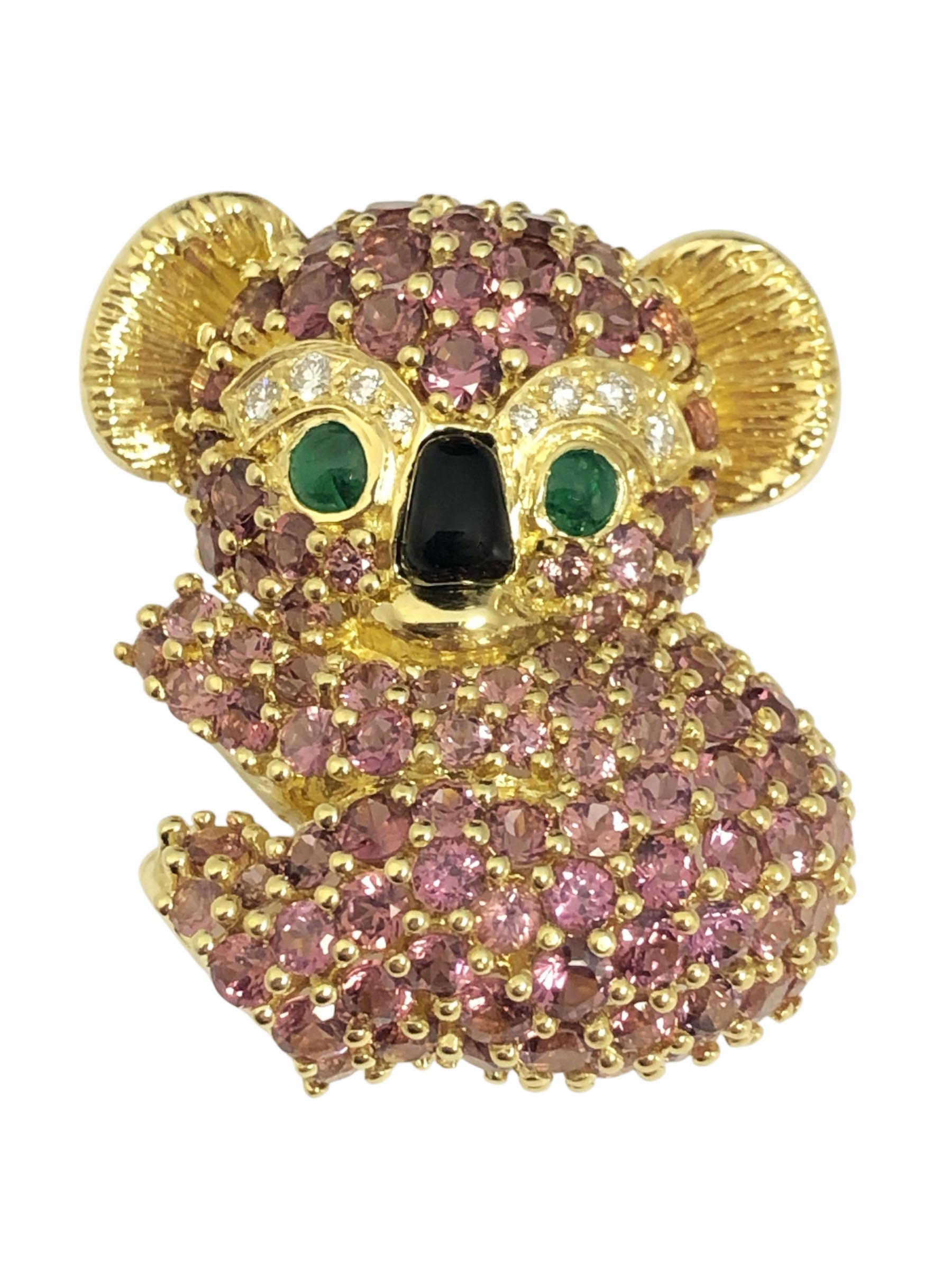 Jean Vitau Broche clip ours Koala en or jaune et serti de pierres précieuses Excellent état - En vente à Chicago, IL