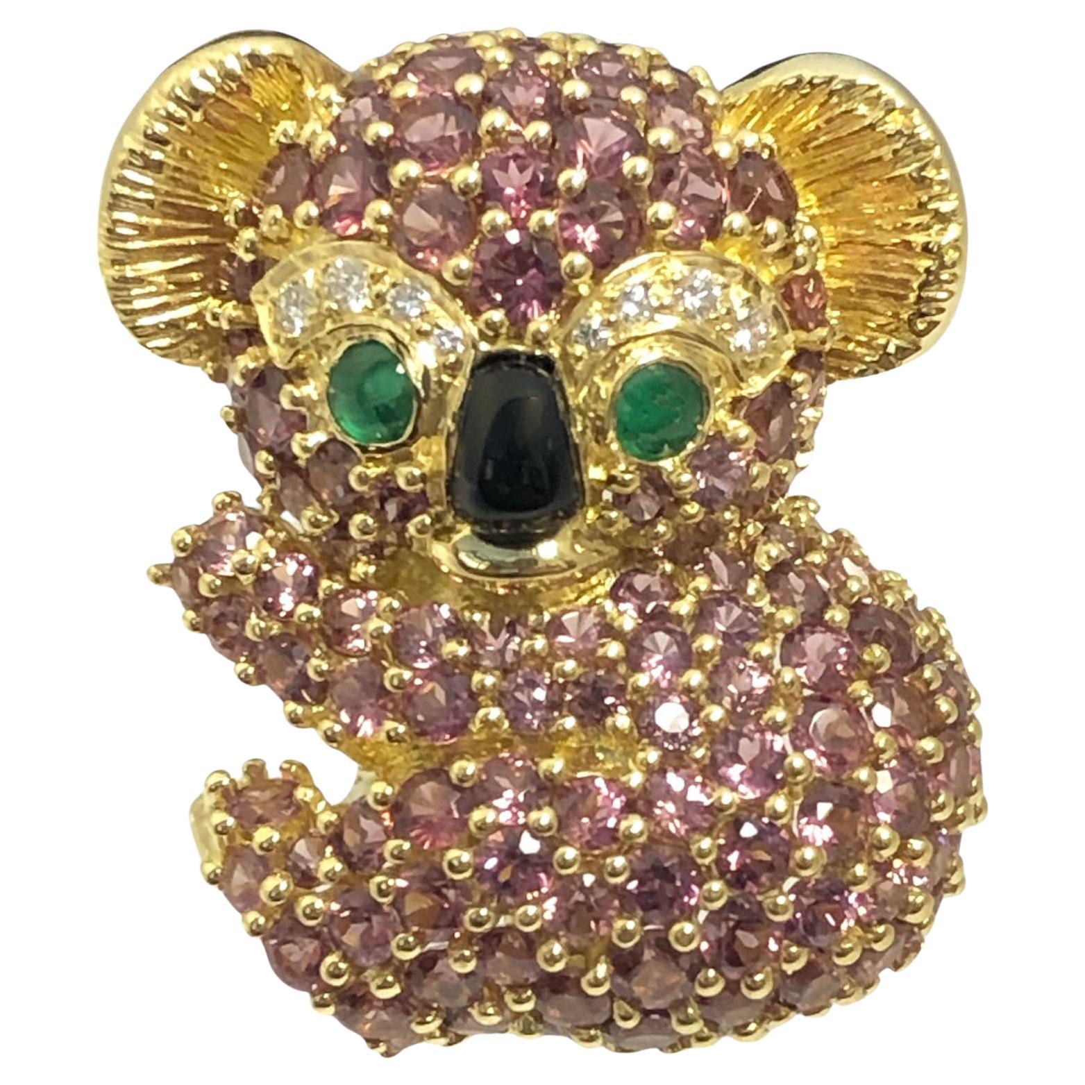 Jean Vitau Yellow Gold and Gem set Koala Bear Clip Brooch