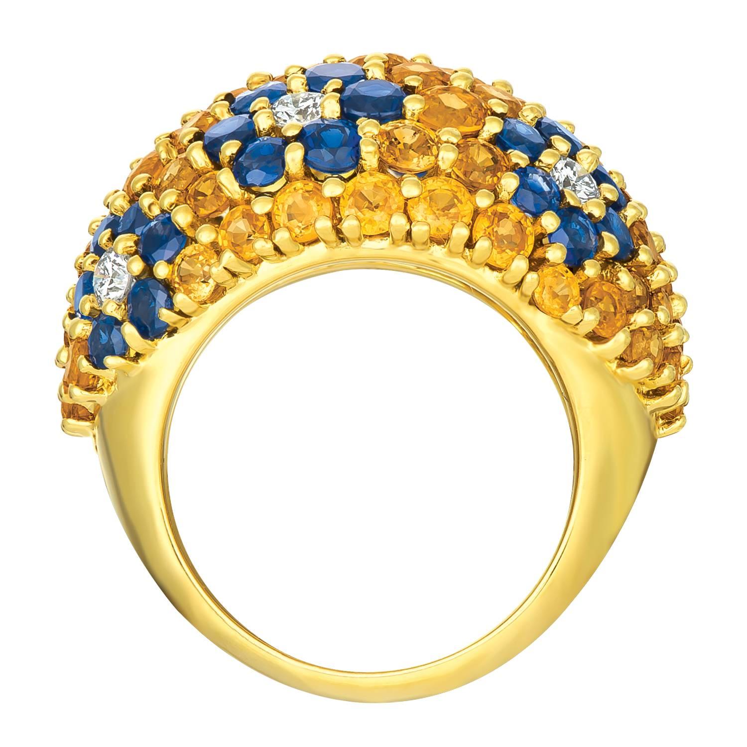 Jean Vitau Yellow Sapphire, Blue Sapphire and Diamond Ring In New Condition For Sale In New York, NY