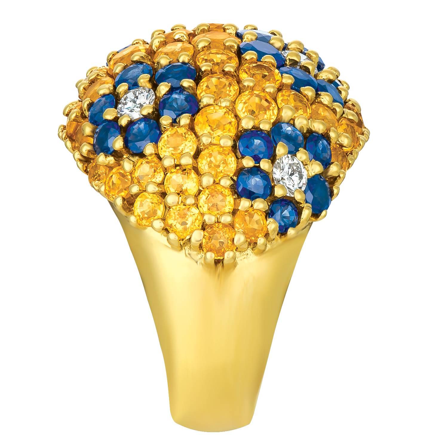 Women's or Men's Jean Vitau Yellow Sapphire, Blue Sapphire and Diamond Ring For Sale