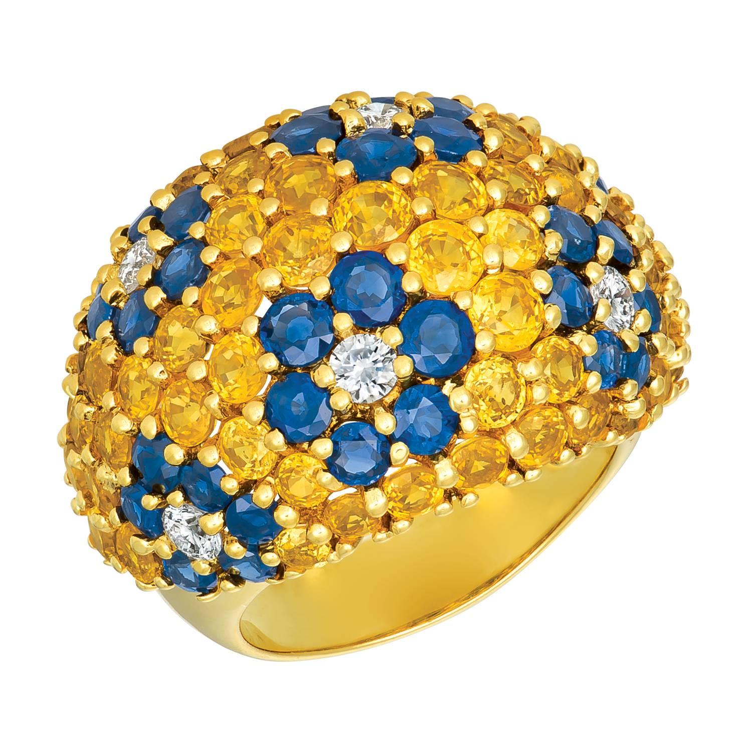 Jean Vitau Yellow Sapphire, Blue Sapphire and Diamond Ring For Sale