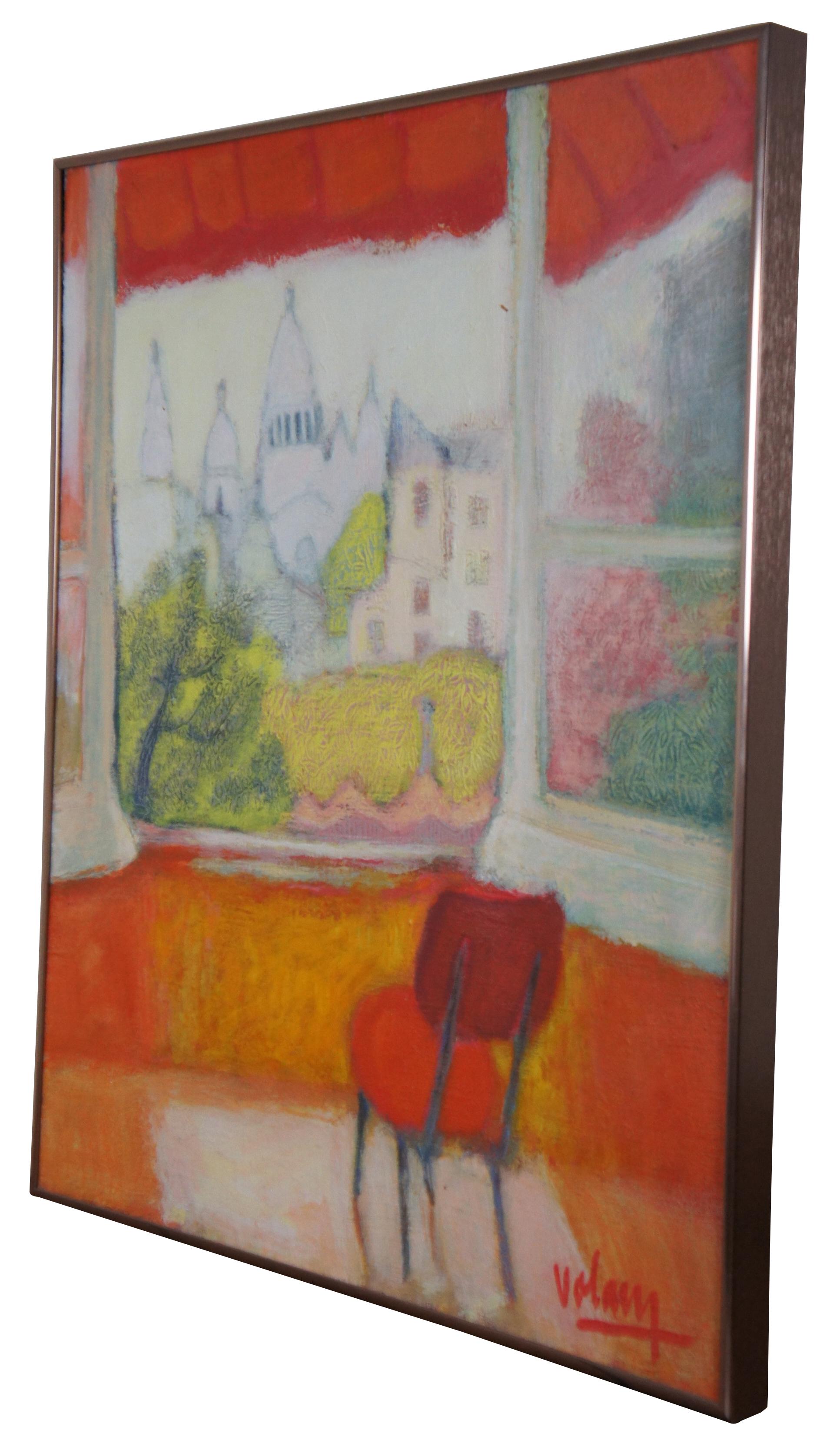 Mid-Century Modern Jean Volang Sacre Coeur depuis une fenêtre Paysage urbain moderniste Orig. Peinture à l'huile