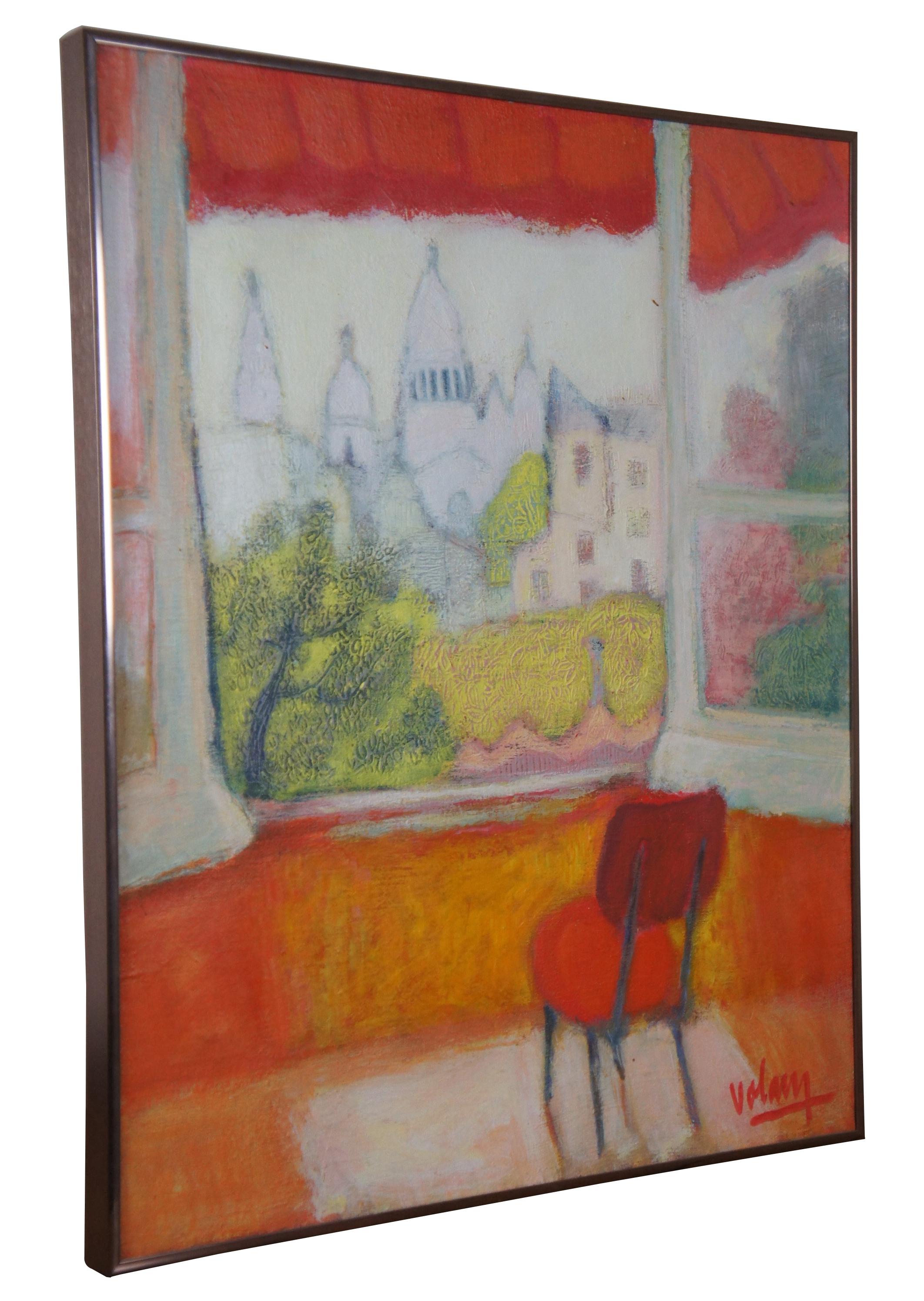 Jean Volang Sacre Coeur depuis une fenêtre Paysage urbain moderniste Orig. Peinture à l'huile Bon état à Dayton, OH