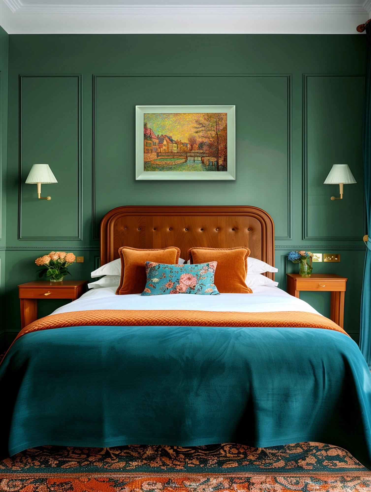 Gerahmtes pointillistisches Ölgemälde des Flusses Eure im alten Viertel von Chartres im Angebot 6