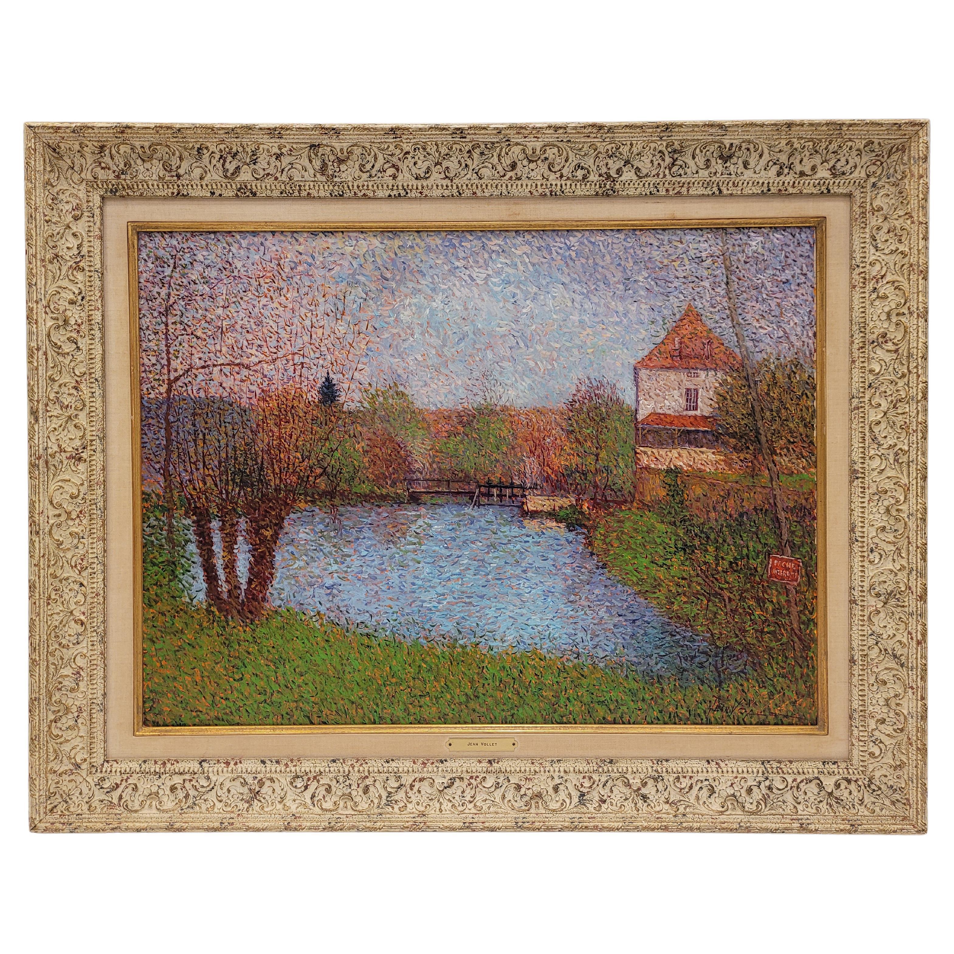Jean  Vollet  French Painting " YONNE "tributary of the Seine river O/L 80s