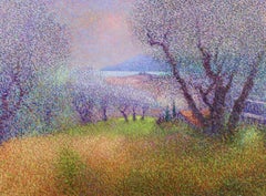 Panorama sur Cannes - Pointillist Landscape Oil Painting by Jean Vollet