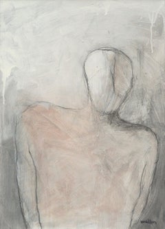 Modernist Abstract Painting of White Silhouette, Signed, 28.75x23