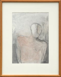 Modernist Abstract Painting of White Silhouette, Signed, 28.75x23