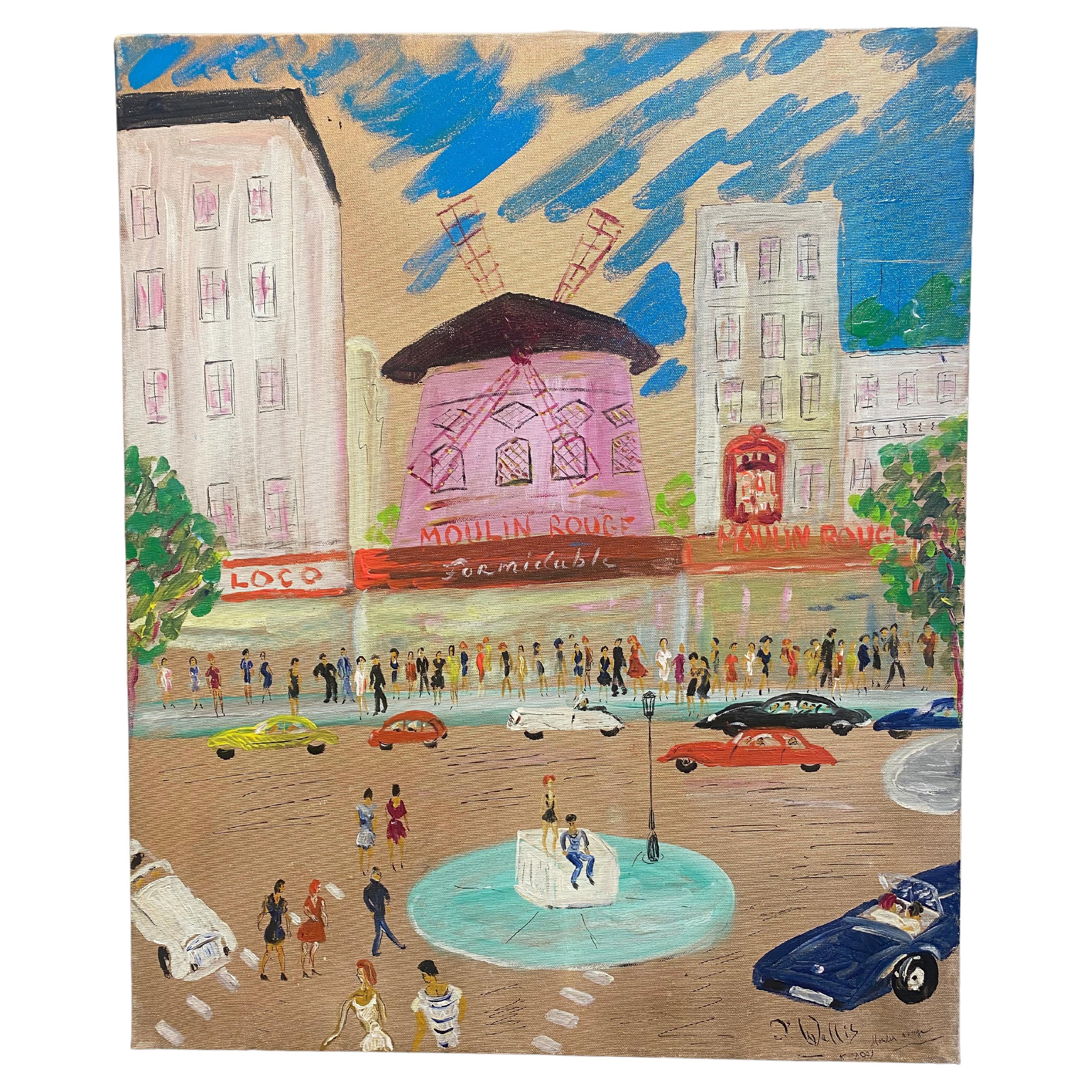 Jean Wallis "Moulin rouge"  Acrylique on Canvas For Sale