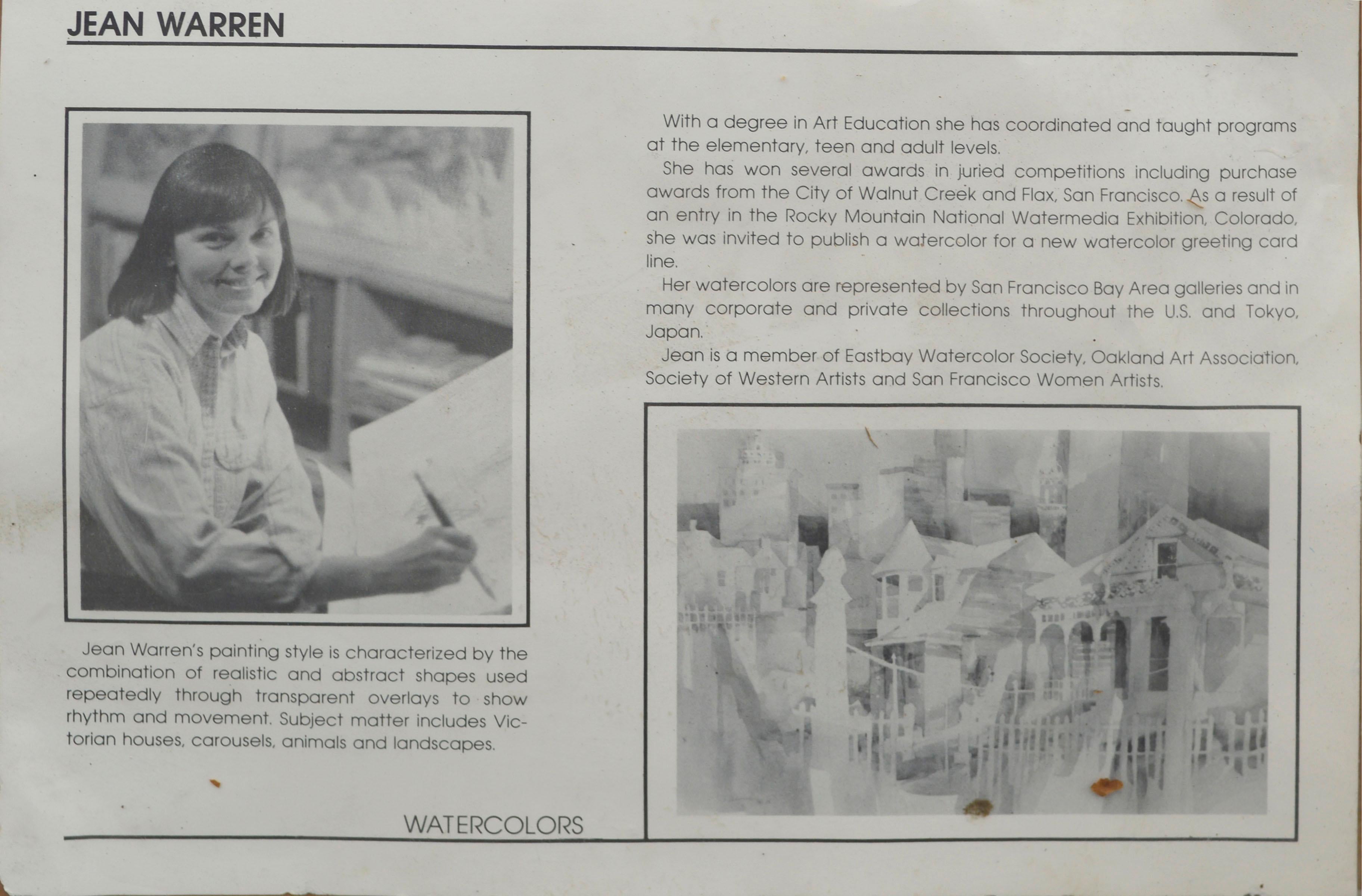 Grazioso acquerello floreale astratto di iris barbuti dell'artista Jean Warren (americana, nata nel 1945). Firmato 