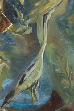 Jean Webster - Mid 20th Century Acrylic, Heron In Caves Of Green