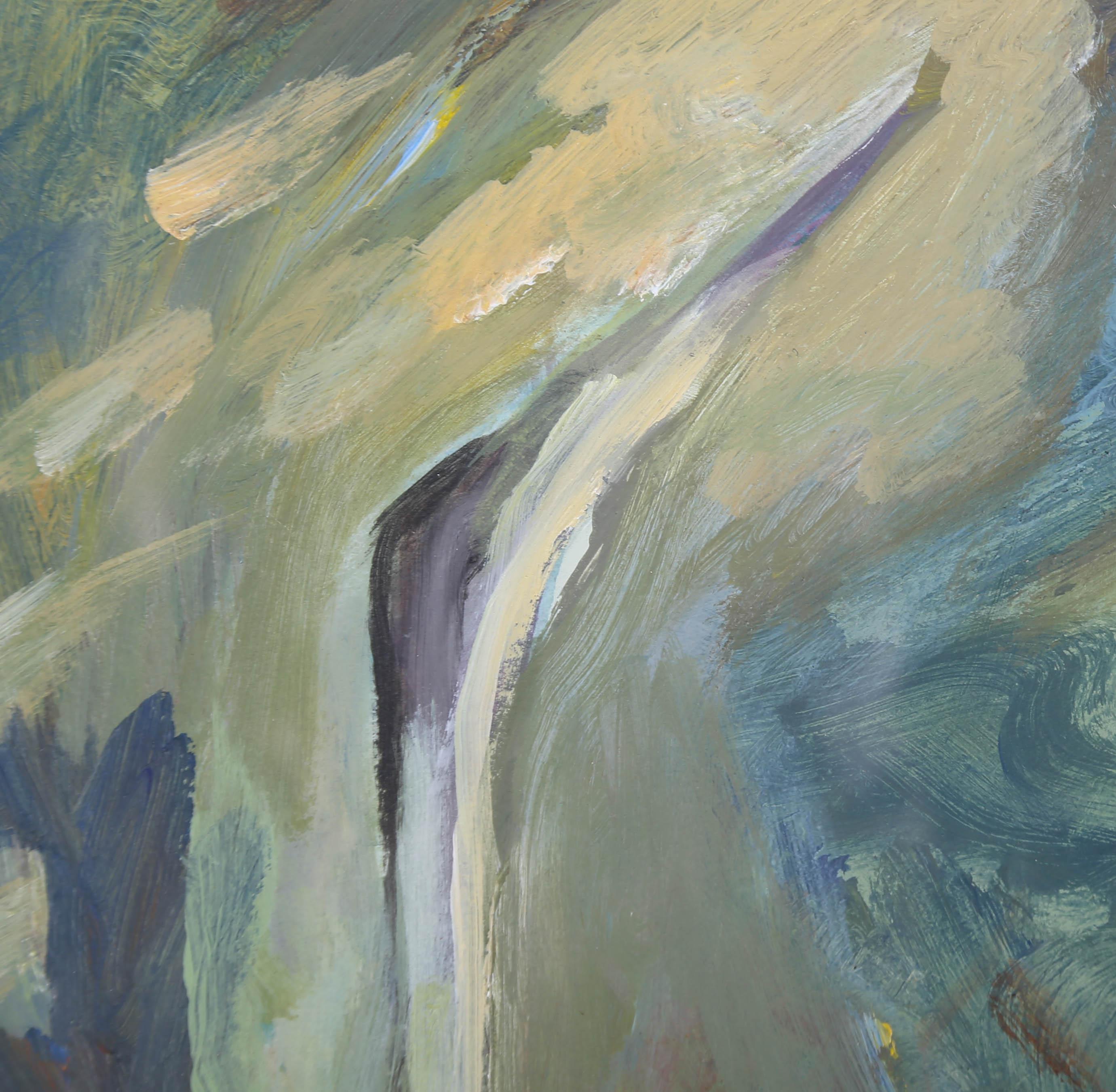 Jean Webster - Mid 20th Century Acrylic, Heron In Caves Of Green For Sale 3