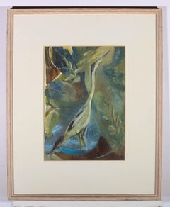 Jean Webster - Mid 20th Century Acrylic, Heron In Caves Of Green