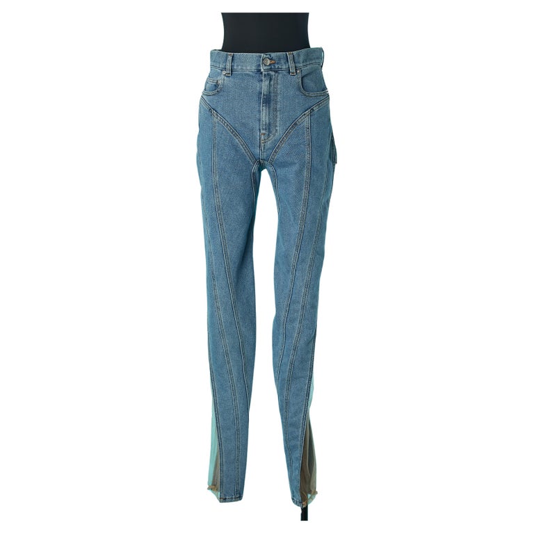 Jean with cut-work and tulle inset Mugler NEW For Sale at 1stDibs
