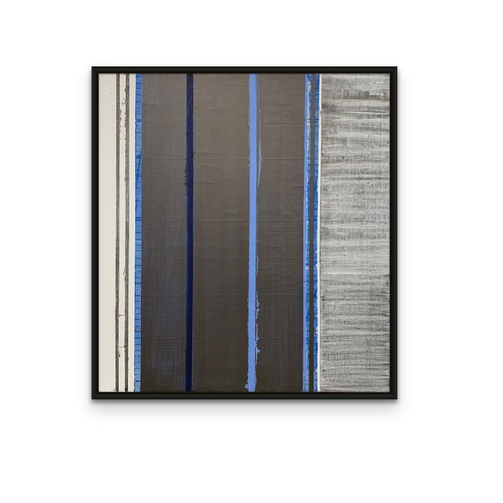 Blue Doon, Pittura a righe blu su tela - Painting Astratto di Jean Wolff