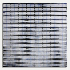 Pieghe blu, linee bianche e blu - Pittura originale - Acrilico e matita colorata